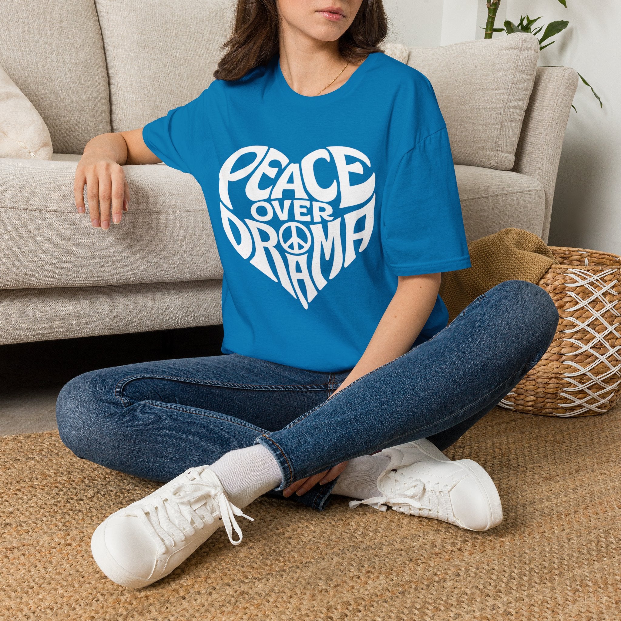 Peace Over Drama T-Shirt — Retro Peace Sign Graphic Tee for Women