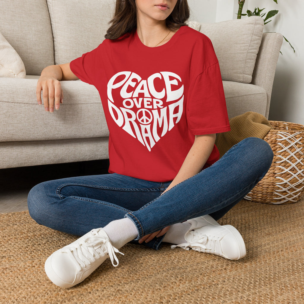 Peace Over Drama T-Shirt — Retro Peace Sign Graphic Tee for Women