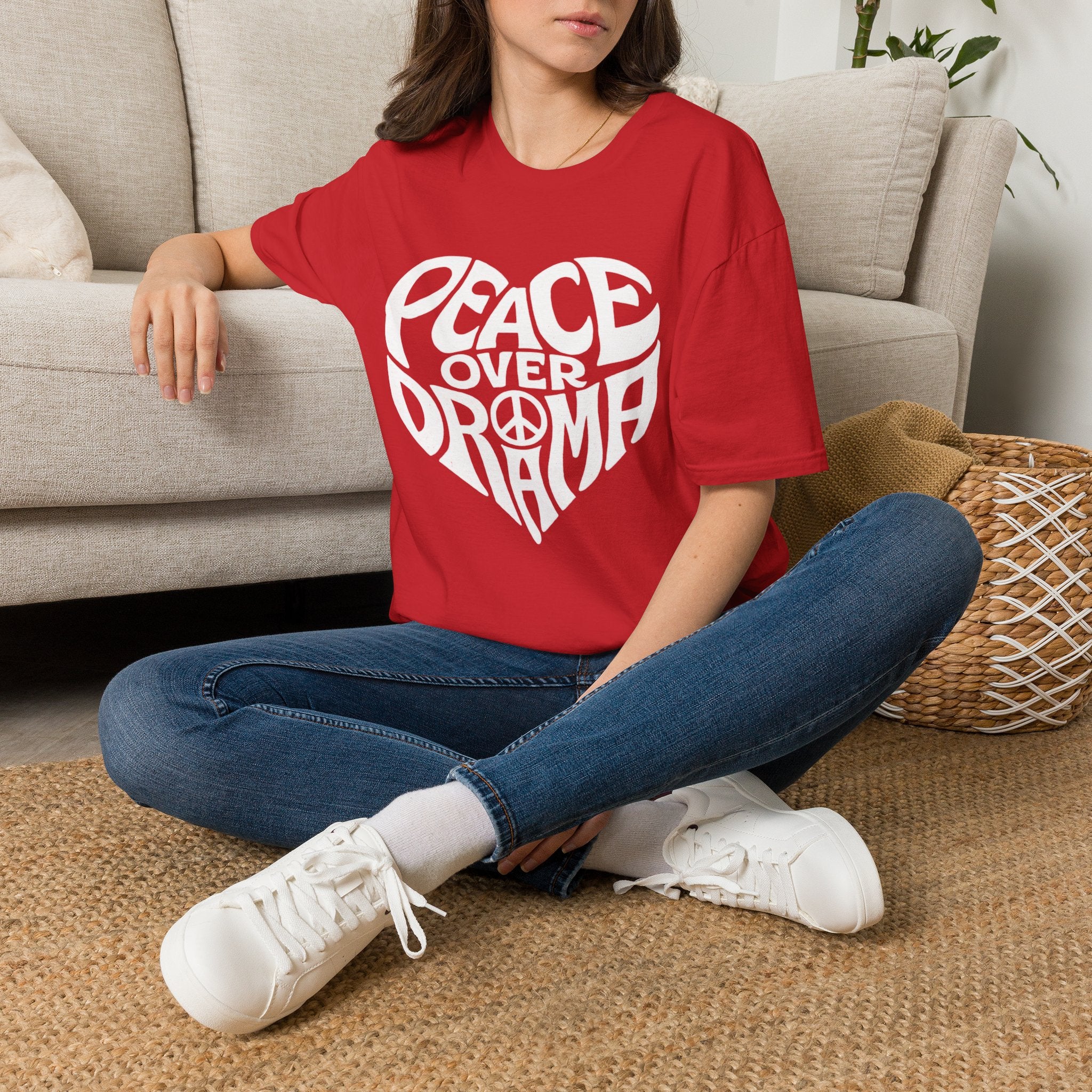 Peace Over Drama T-Shirt — Retro Peace Sign Graphic Tee for Women