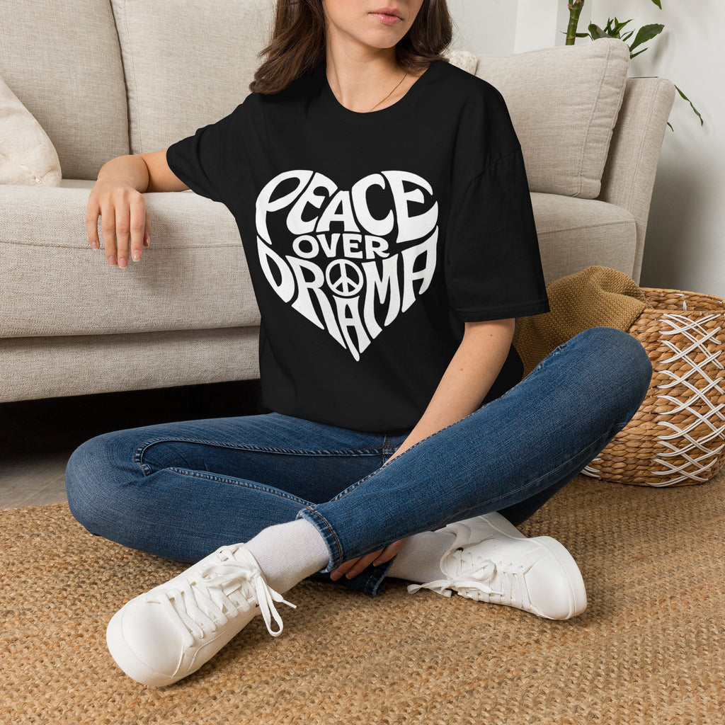 Peace Over Drama T-Shirt — Retro Peace Sign Graphic Tee for Women