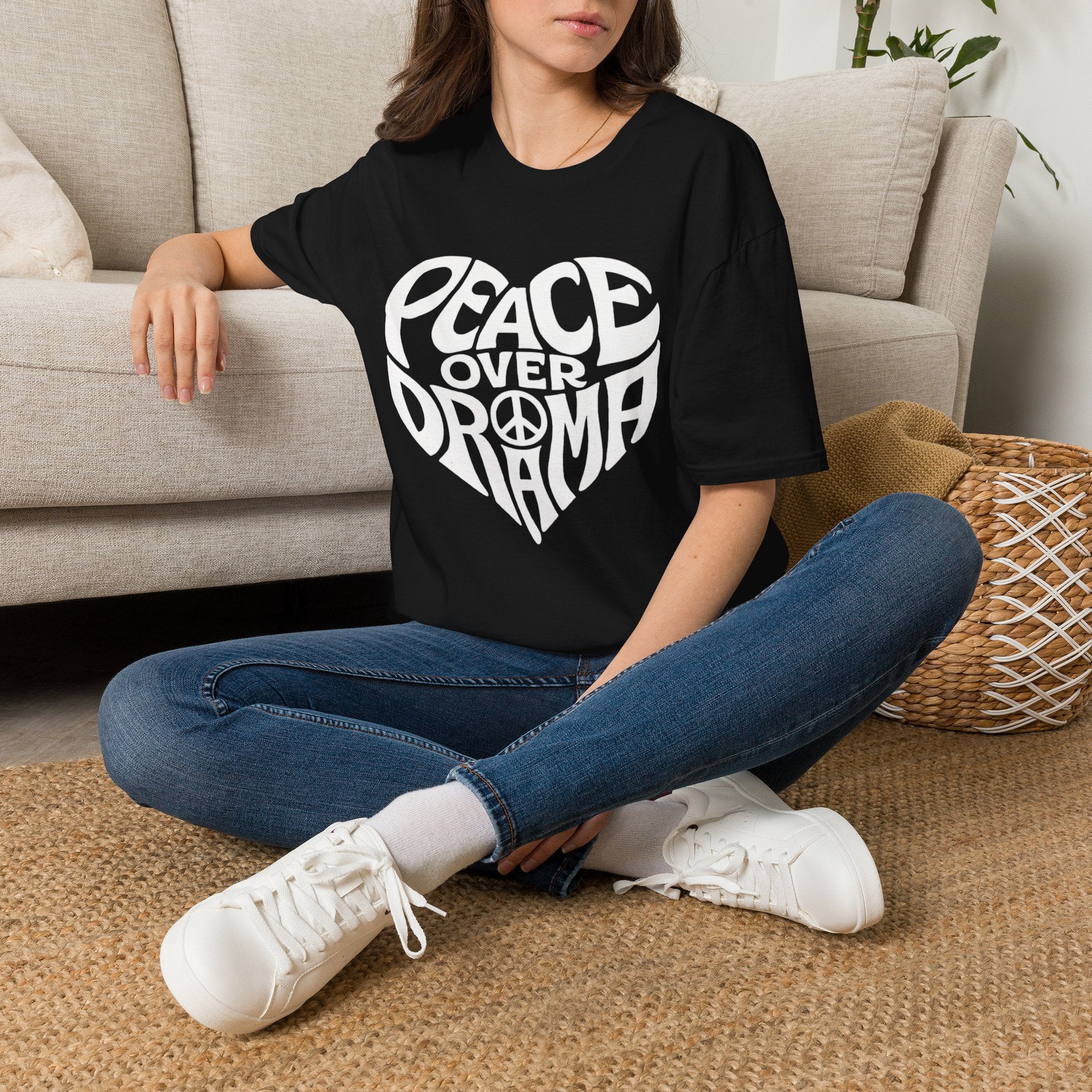 Peace Over Drama T-Shirt — Retro Peace Sign Graphic Tee for Women