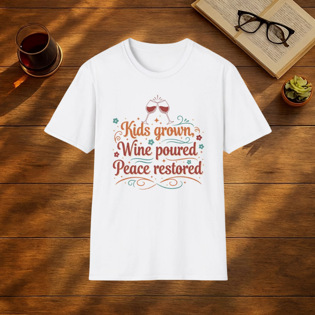 KIDS GROWN, WINE POURED, PEACE RESTORED T-shirt