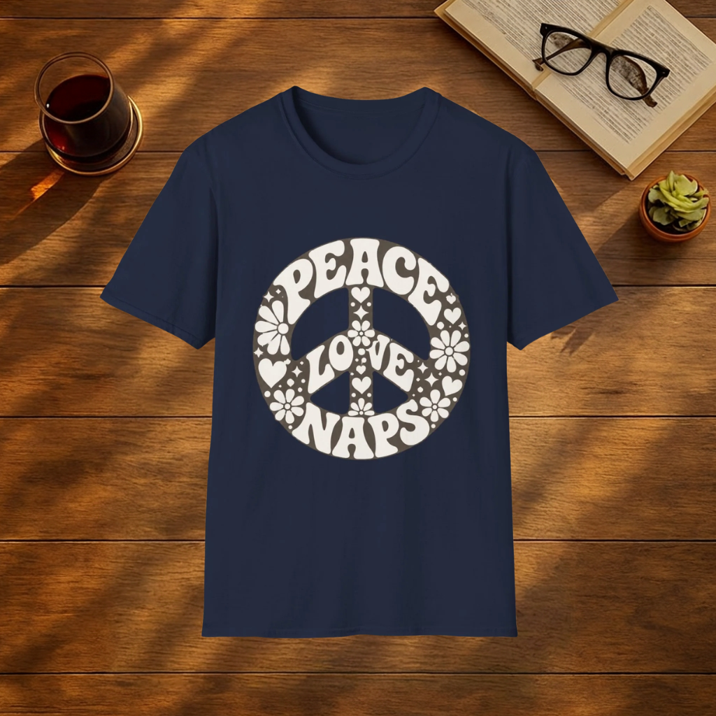 Peace Love Naps T-Shirt — Retro Hippie Peace Sign Tee