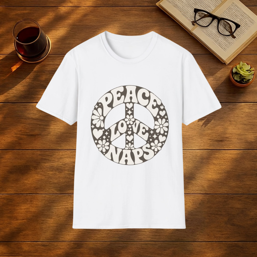 Peace Love Naps T-Shirt — Retro Hippie Peace Sign Tee