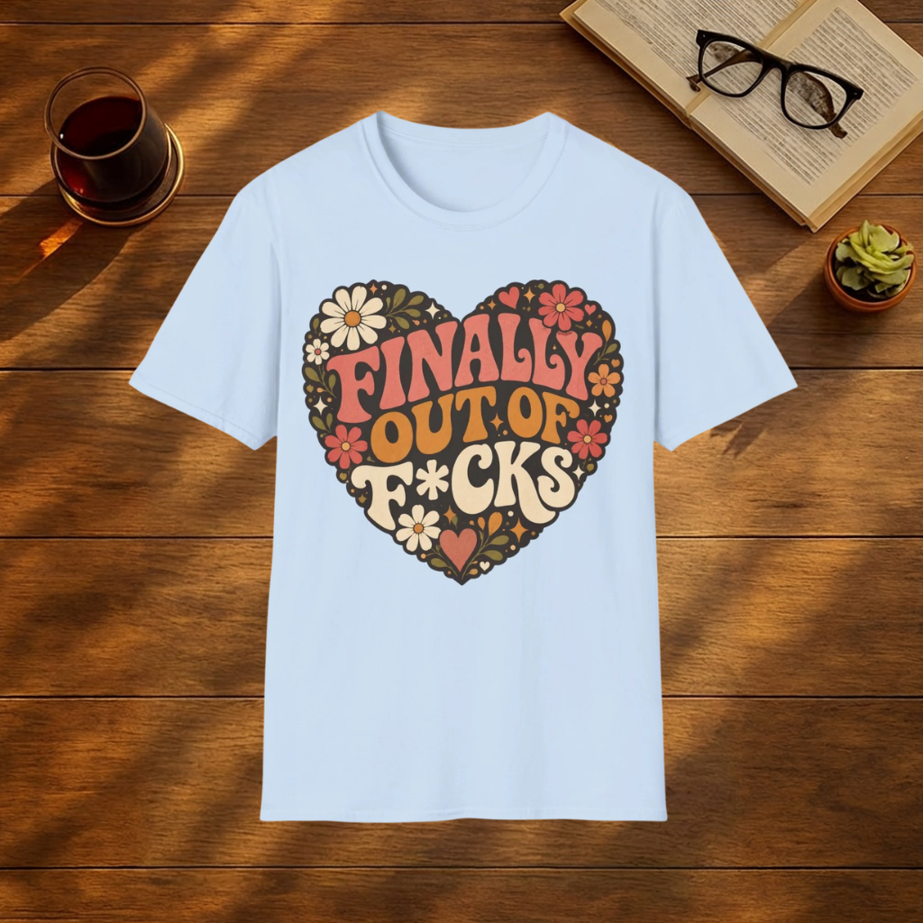 Finally Out of F*cks T-Shirt — Retro Floral Heart Graphic