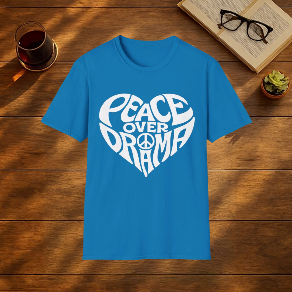 Peace Over Drama T-Shirt — Retro Peace Sign Graphic Tee for Women