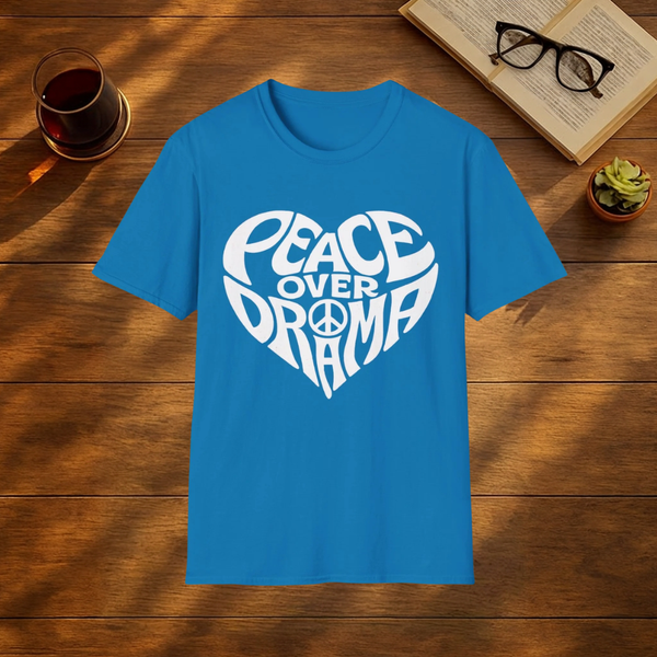 Peace Over Drama T-Shirt — Retro Peace Sign Graphic Tee for Women