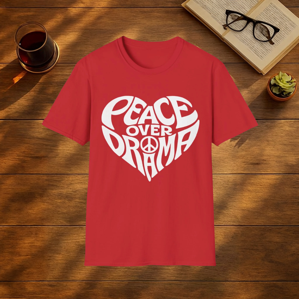 Peace Over Drama T-Shirt — Retro Peace Sign Graphic Tee for Women