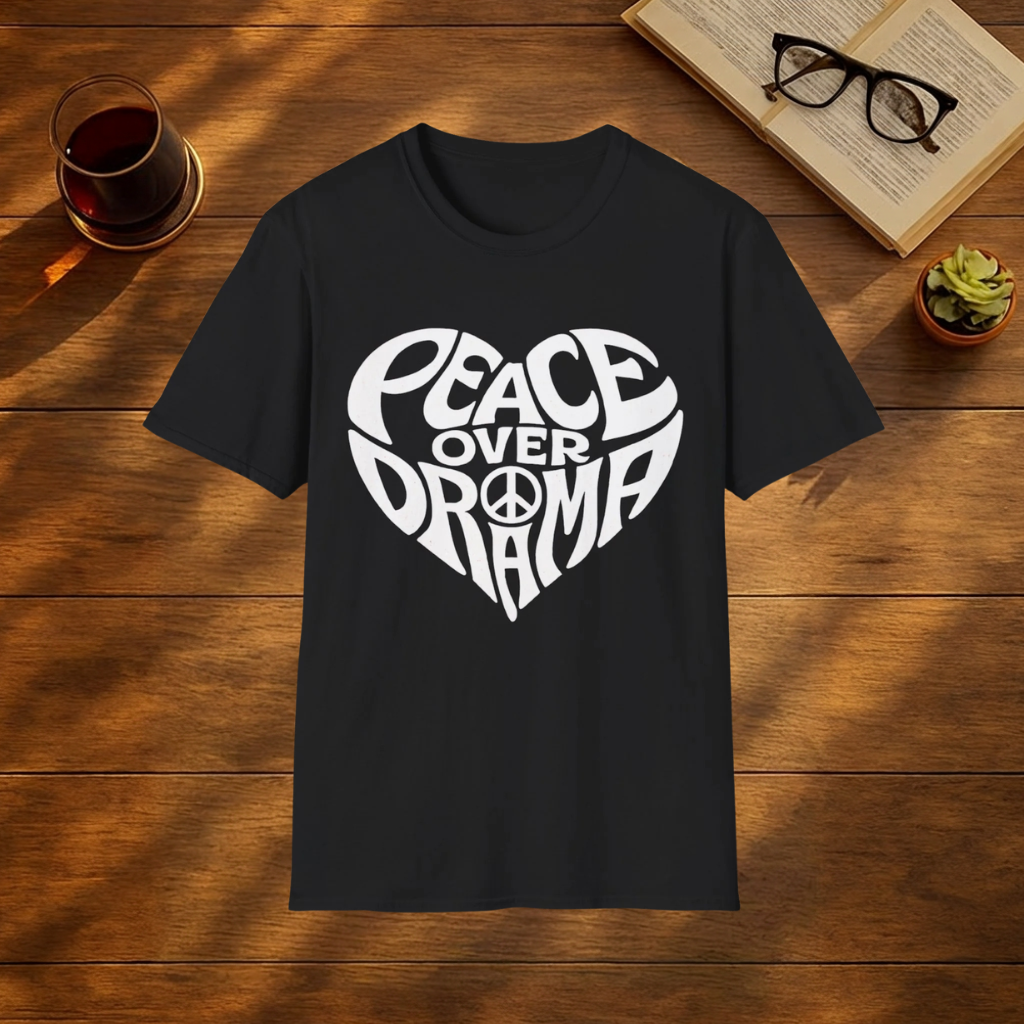 Peace Over Drama T-Shirt — Retro Peace Sign Graphic Tee for Women
