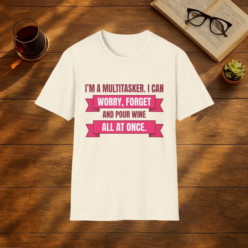 Multitasker Wine Tee — "I Can Worry, Forget & Pour Wine All at Once" T-Shirt