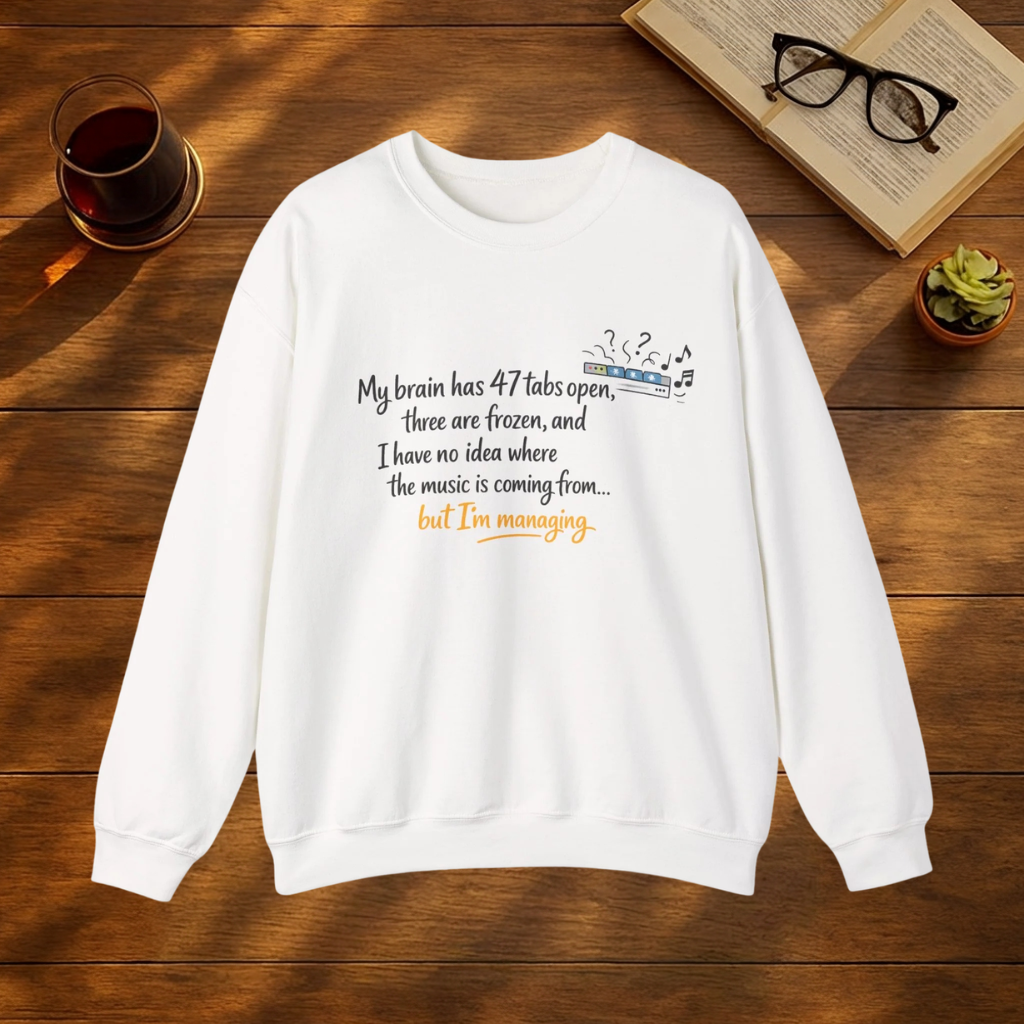 My brain has 47 tabs open… but I’m managing SWEATSHIRT