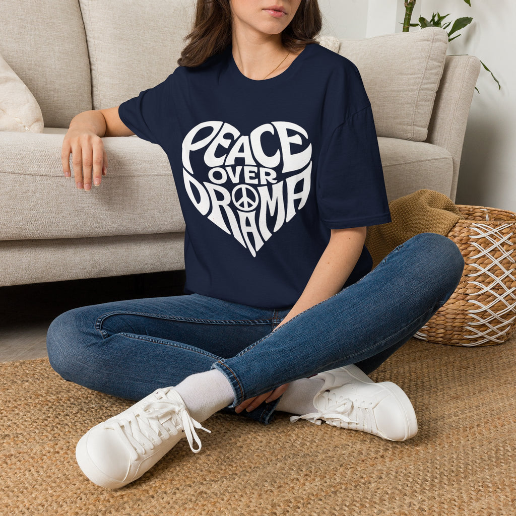 Peace Over Drama T-Shirt — Retro Peace Sign Graphic Tee for Women