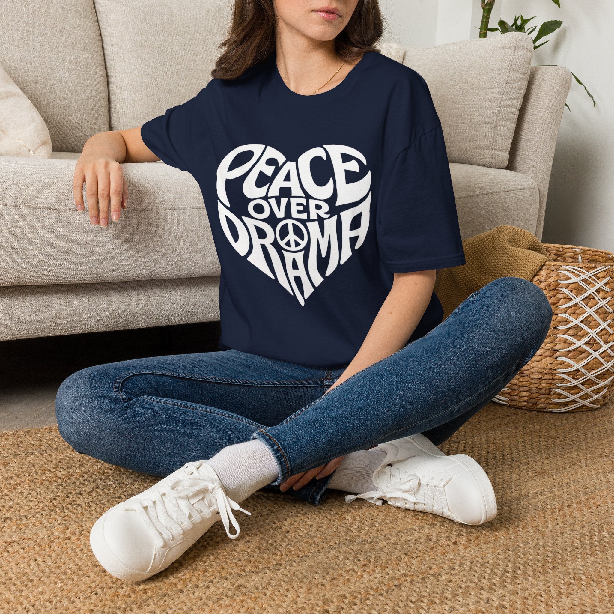 Peace Over Drama T-Shirt — Retro Peace Sign Graphic Tee for Women