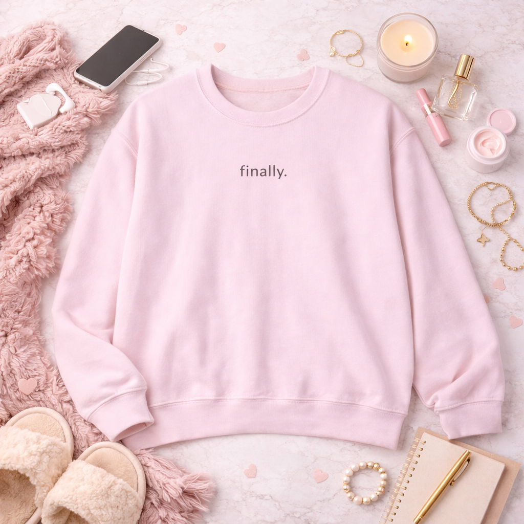 'finally'  Sweatshirt  |  Minimalist Funny Sarcastic Graphic sweatshirt |  Midlife Humour  |  Gift for women 40 50 60