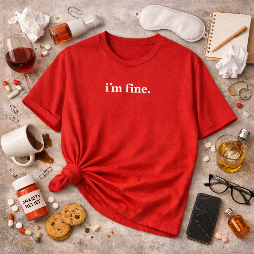 "i'm fine." Women's Tee —| Minimalist Funny Sarcastic Graphic T Shirt | Funny Midlife Womens Tee | Gift for women 40 50 60