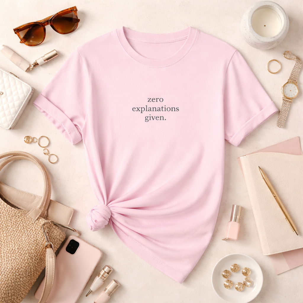 "zero explanations given." Minimalist Statement Tee  |  Menopause Humour  |  Midlife Motivation  |  Gift for women 40 50 60