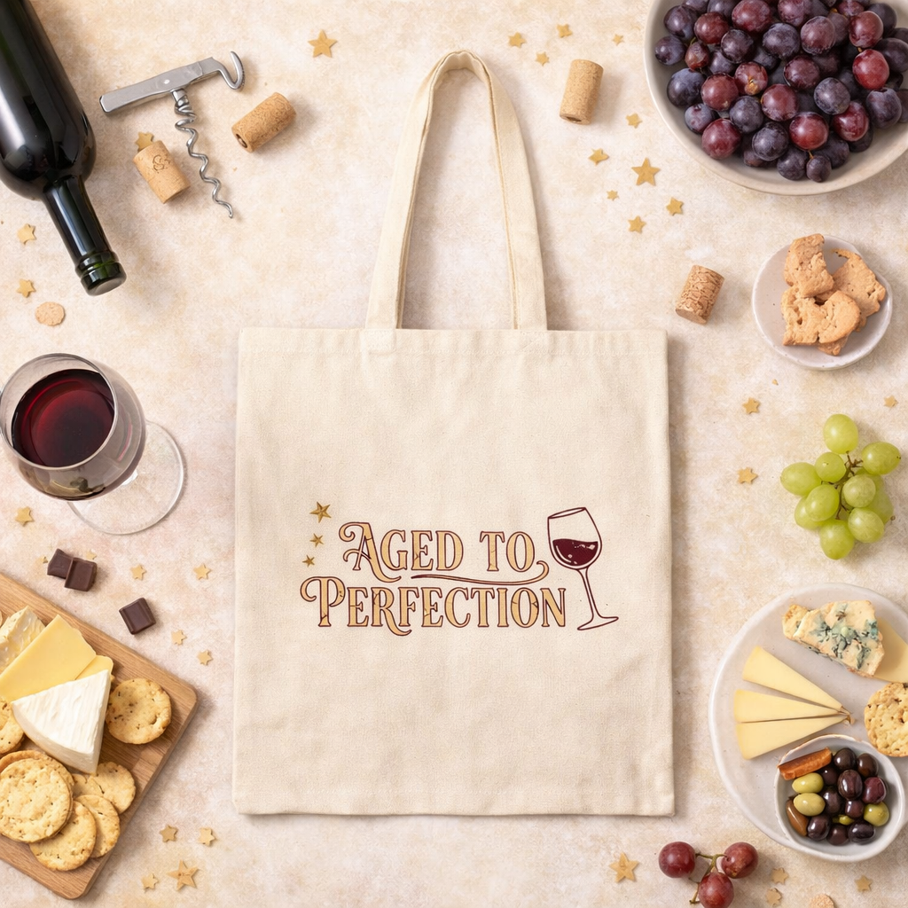 Aged to Perfection Tote Bag | Funny Midlife Women’s Bag | Wine Lover Gift | Stylish Everyday Shopper | Funny Midlife Women’s Tote | Gift for Women 40 50 60