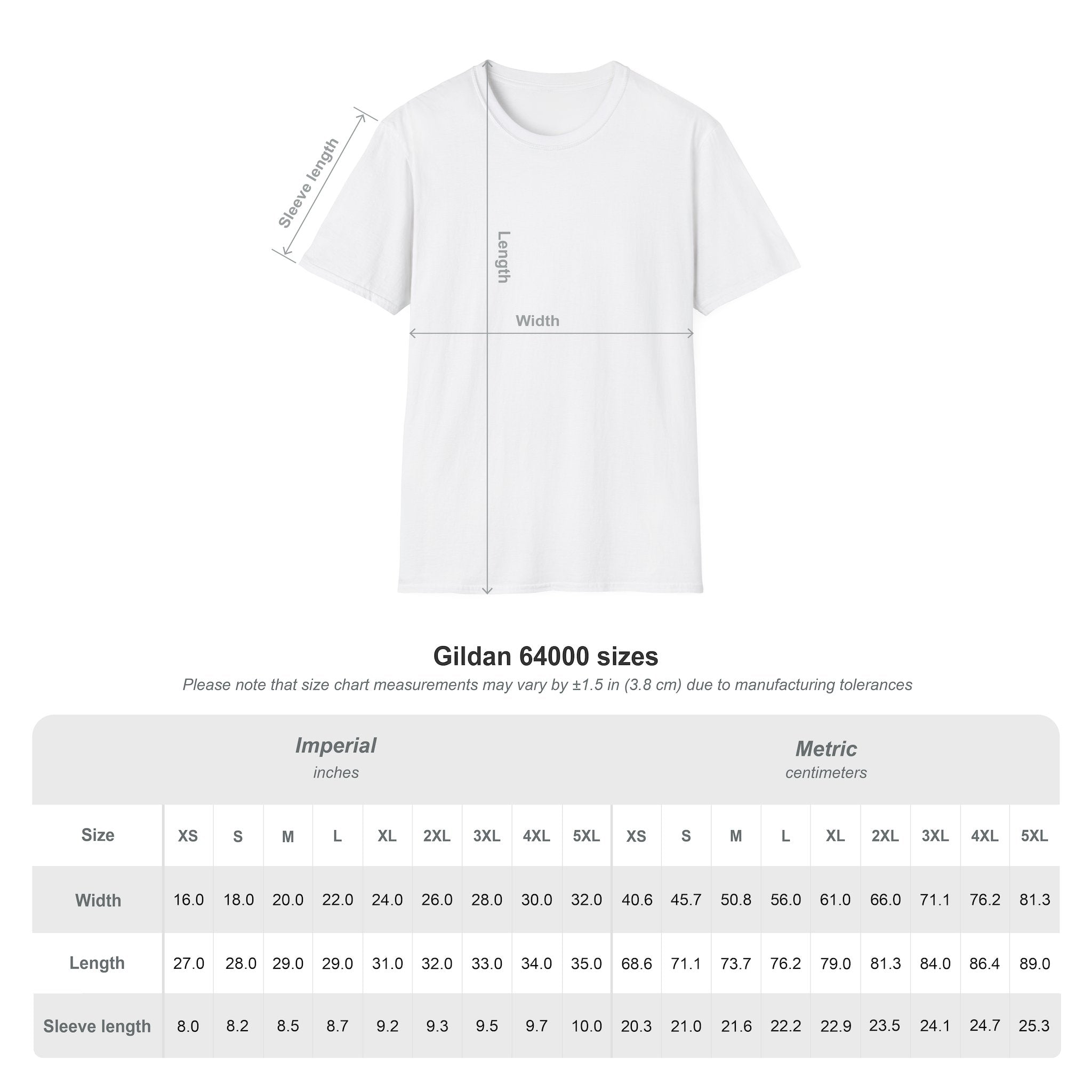 sizechart-tshirt for Hobbies Theme
